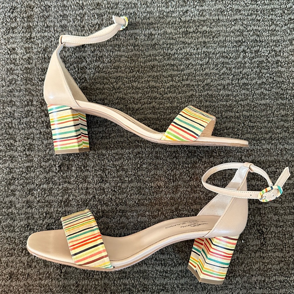 Brenda Zaro Nude Ankle Strap Heel Sandal w/ Colorful Stripes / Size 41 (US 10)